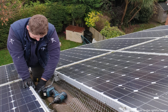 Bird protection being fitted to solar panels