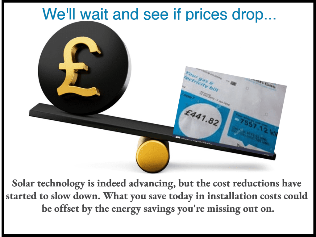 3d Golden Pound And Energy bill On Rounded Black Icons 3d Balance Weight Seesaw, 3d illustration. _We'll wait and see if prices drop..._