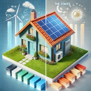 The-Stakes.-The-image-shows-a-house-with-high-utility-bills-and-carbon-emissions-on-one-side.-Panels-and-sunshine-on-the-other.webp
