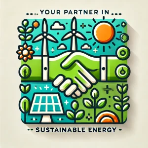 'your Partner In Sustainable Energy.' The Icon Should Include A Handshake Between Two Hands, Symbolizing Part