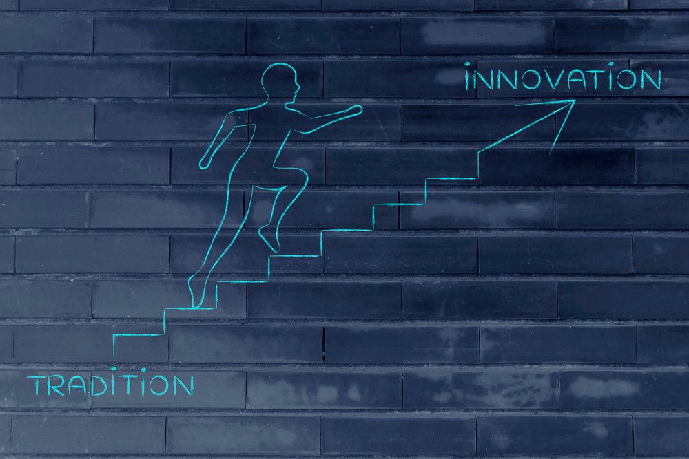 From Tradition To Innovation, Man Climbing Stairs Metaphor