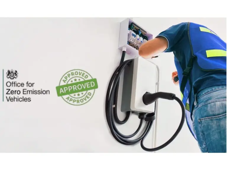Certified Male Installing Home Ev Charger. OZEV Logo