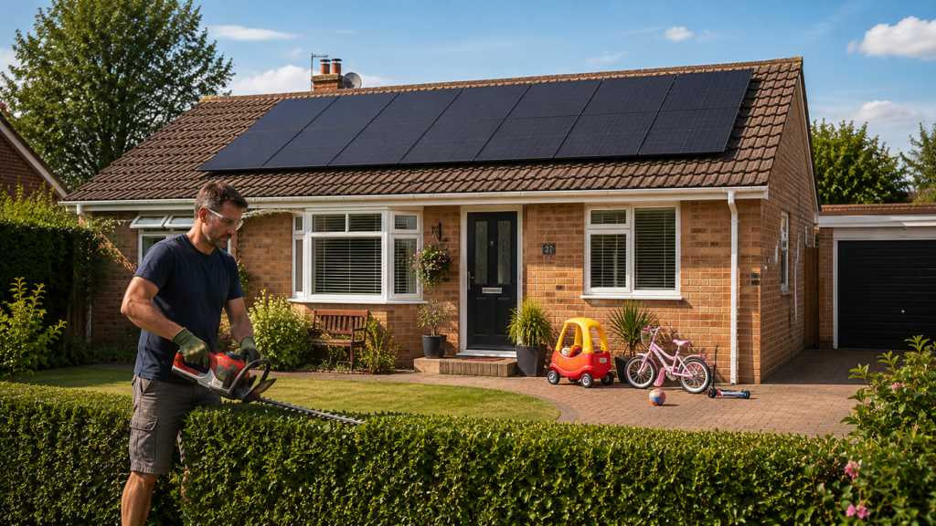 Trimming-hedges-in-a-sunny-garden.solar-panel-installers-Colchester.png