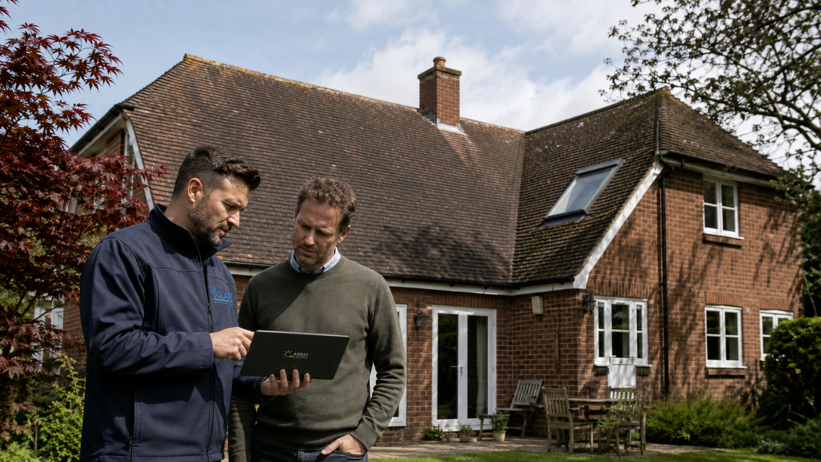 Solar-Panel-Installers-UK-engineer-and-homeowner-assessing-roof-layout-shading-and-electricity-use-at-a-UK-property.png
