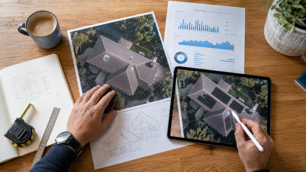 Solar-engineer-assessing-a-UK-roof-household-electricity-use-and-proposed-photovoltaic-panel-layout.png